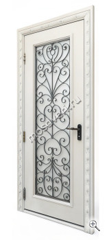 Белая входная дверь в дом с кованой вставкой БДД-004 - купить от производителя Мосдвери Белая входная дверь в дом с кованой вставкой БДД-004